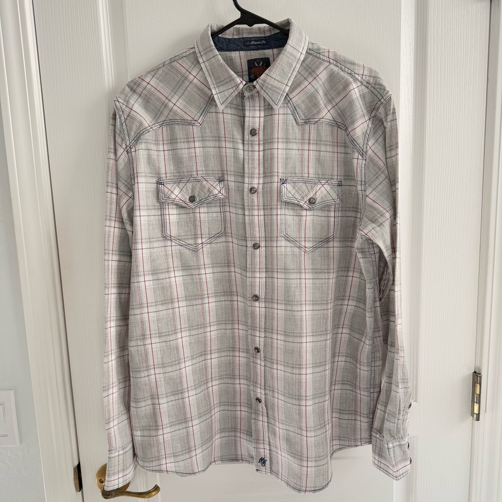 Moon Shine Shirt Long Sleeved Plaid Snap Up Western Style 100% Cotton Size M